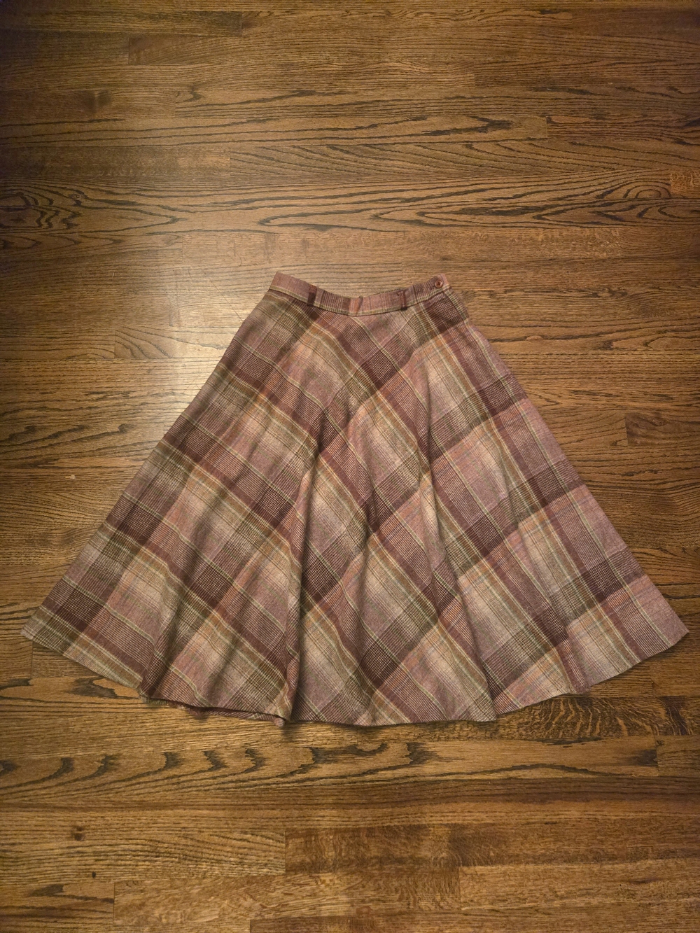 Vintage Pink Brown Plaid Wool Skirt Pendleton